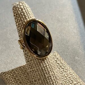 NWT Camille Lucie Smoky Quartz Glass Faceted Cabochon Cameo Setting Ring